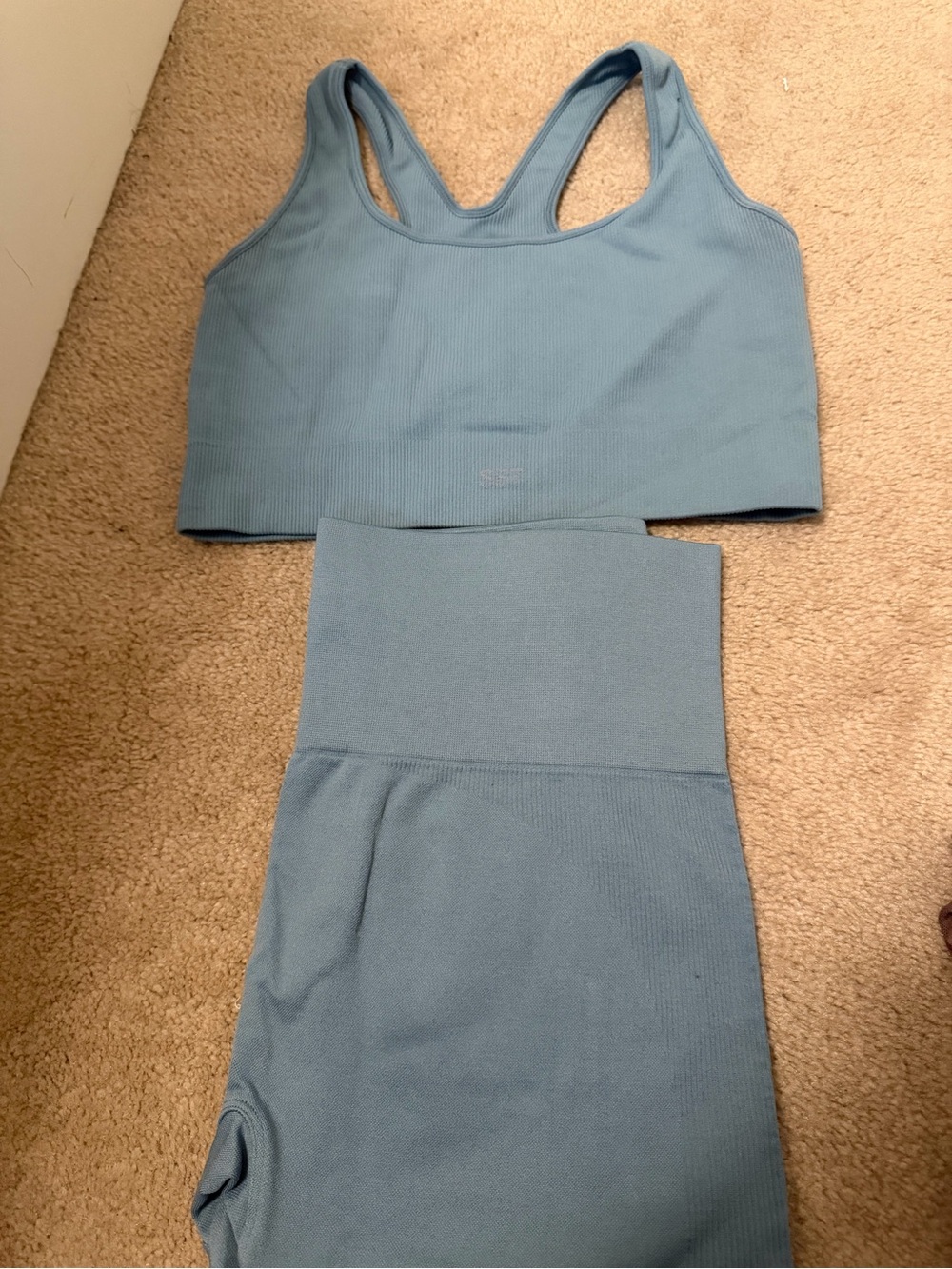 SET Active Dusty Blue Seamless Ribbed Sports Bra & High-Waist Leggings Set